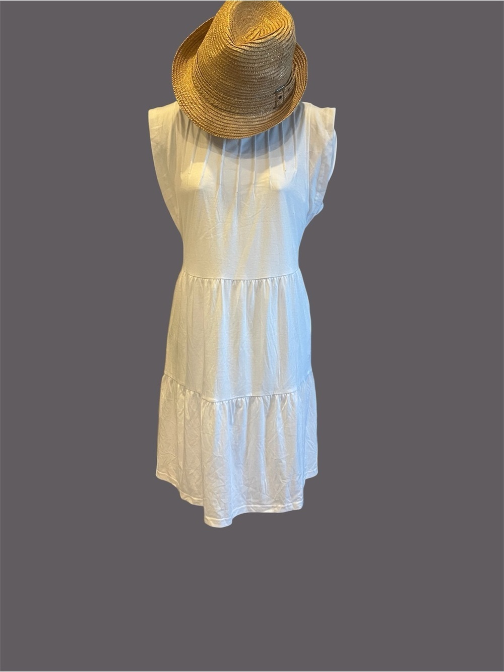 Anrabess Women’s Summer Sundress – White Tiered Mini Dress – Size M – NWT